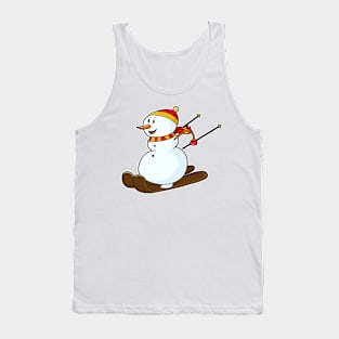 Snowman as Skier with Skis & Cap Tank Top